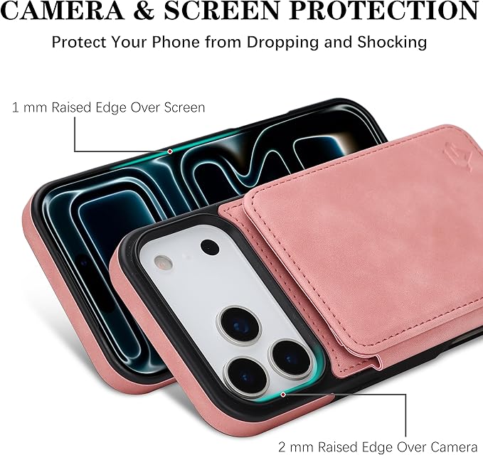 GUERNICA for iPhone 17 Pro Max (6.9") Case Wallet with Card Holder, RFID Blocking Leather Protection, Shockproof Women Men Phone Case for Apple 17 Pro Max, Pink