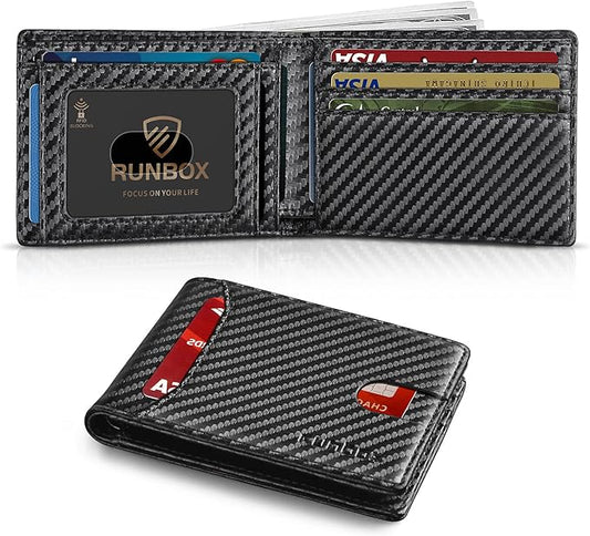 RUNBOX Wallet for Men Slim 11 Credit Card Holder Slots Leather RFID Blocking Small Thin Men's Wallet Bifold Minimalist Front Pocket Large Capacity Gift Box