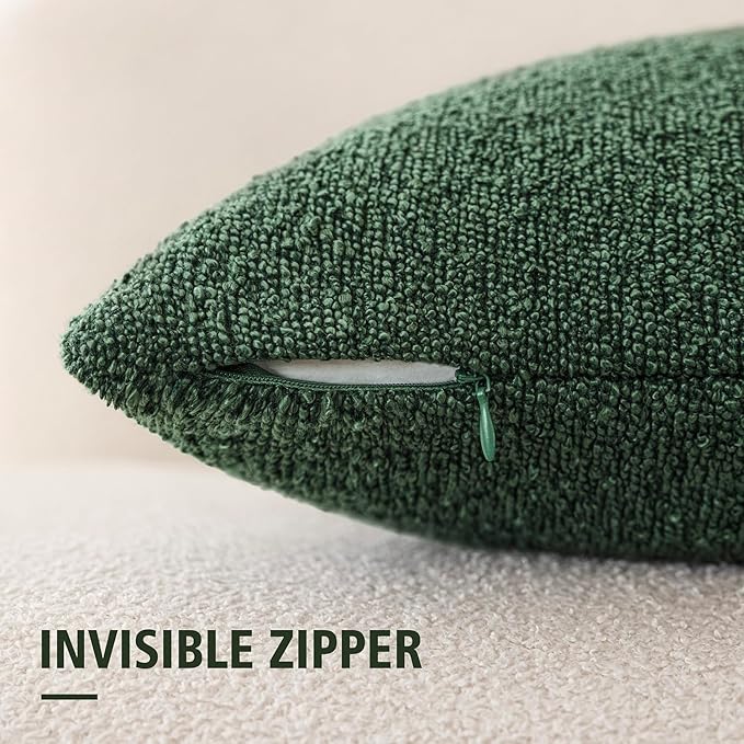 Foindtower Decorative Textured Boucle Throw Pillow Covers Accent Solid Pillow Cases Neutral Soft Cozy Couch Cushion Case for Chair Sofa Bedroom Living Room Home Decor 18x18 Inch,1PC,Pine Green