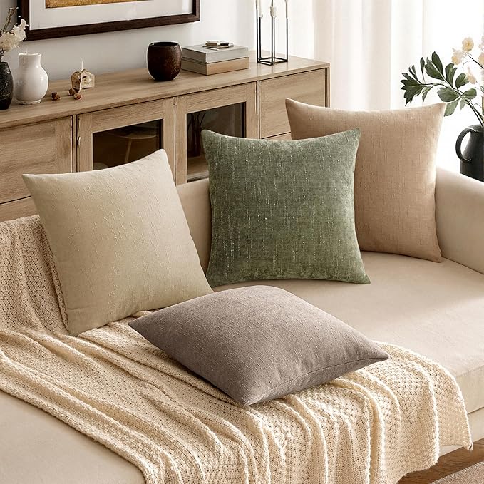 MIULEE Pack of 2 Decorative Throw Pillow Covers Soft Chenille Lumbar Accent Throw Pillows Solid Textured Cushion Covers for Couch Sofa Bedroom Living Room 20x12 Inch,Light Taupe