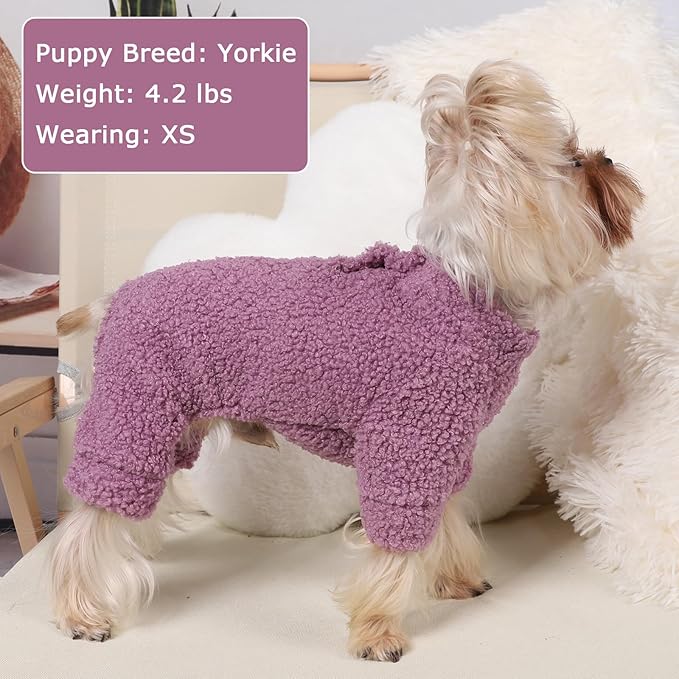Dog Sweaters for Small Dogs Winter Dog Pajamas Sized Dogs Boy Girl Fleece Pet Clothes Puppy Outfit 4 Legs Jumpsuits for Chihuahua Yorkie Cat Apparel, Purple, M