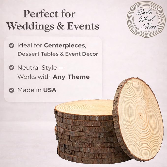 Set of (10) 7-9 inch Wood Slices for centerpieces, Arts and Crafts, and Rustic Home Decor! Wood Slice centerpieces, Wood Rounds, Tree Slices (Small 7-9 inch)
