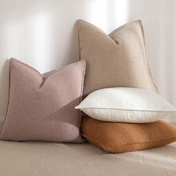 JUSPURBET 18x18 Pillow Covers Set of 2 Decorative Throw Pillow Covers Case for Couch Sofa Bed Soft Boucle Textured Cushion Covers with Hidden Zipper for Home Decor Living Room,Oatmeal