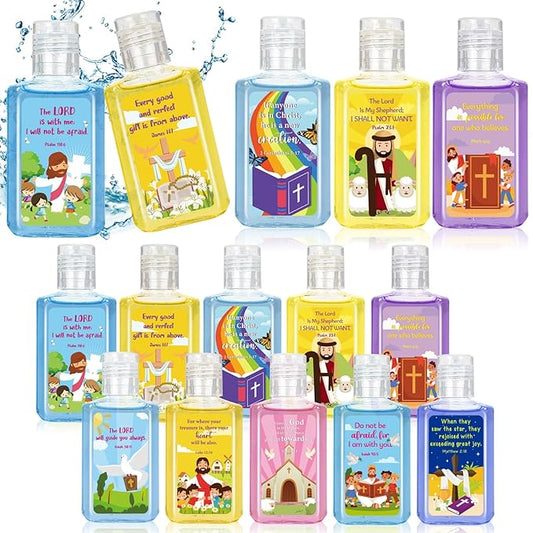 50 Pcs Christian Mini Hand Sanitizer Bulk Bible Verse Hand Sanitizer Religious Inspirational Favors 1fl oz Travel Size Hand Soap Gift for Pastor Church Prayer Christian Party Favors (Cartoon)