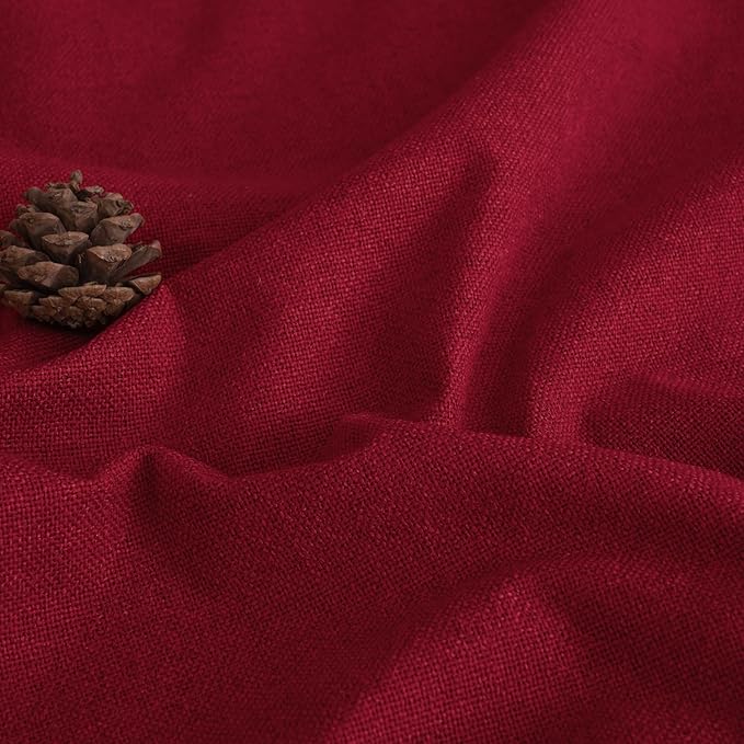 Lajode Red Christmas Linen Blackout Curtains 54 Inch Long 2 Panels, Cold Blocking Winter Thermal Insulated Curtains for Living Room Small Window Decor, Soundproof Curtains Each 52x54 Inch 2 Panels