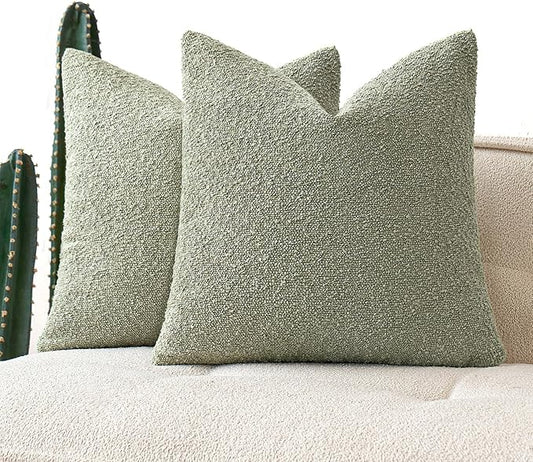 MIULEE 20x20 Inch Decorative Pillow Covers for Couch Bed Set of 2 Textured Boucle Neutral Spring Throw Pillows Sage Green Accent Solid Cushion Pillowcases Sofa Livingroom Home Decor