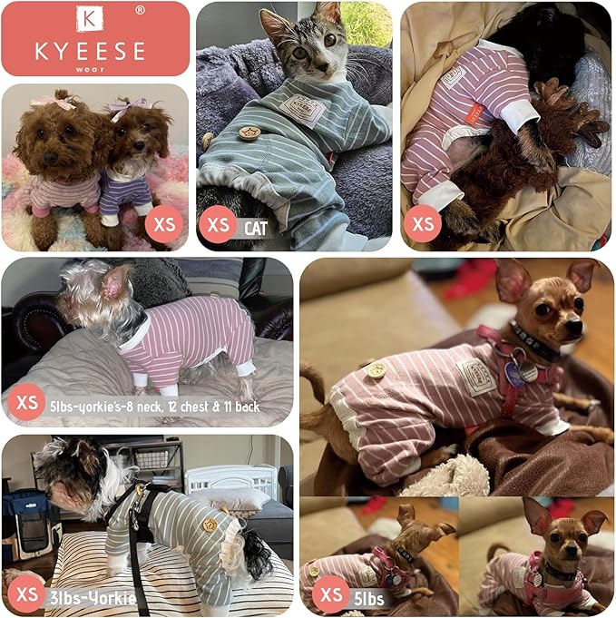 KYEESE Dog Pajamas, Stretchable Velvet Fleece 4 Legs Doggie Onesie, Striped Dog PJS for Small Dogs, Puppy Pajamas Soft Cozy Pet Outfit, Comfortable Sleepwear Cat PJS,Navy Blue Striped, X-Small