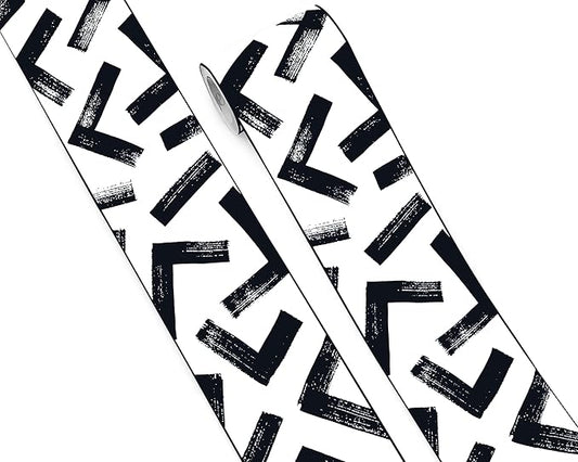 FLFK Black and White Design Wallpaper Border - Peel and Stick Wall Paper, Self Adhesive Removable PVC Borders Sticker, Modern Waterproof Trim for Home Decor, 5" x 240"
