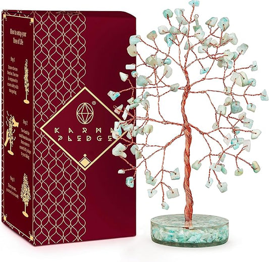 Crystal Tree for Home and Office Decor, Amazonite Chakra Healing Stones Handmade Feng Shui Bonsai Tree of Life for Positive Energy, Money, Good Luck, Christmas Decor, Birthday Gifts for Women, Mom
