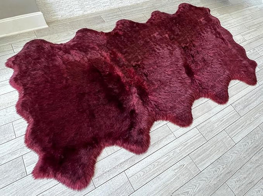 Free Shape Luxury Soft Fluffy Shag Area Rug Decto 10 Pelts 6'x10', 180x300cm - Vegan Fur Ultra Soft Indoor Carpet Nursery Rugs for Bedroom Home Decor, Burgundy