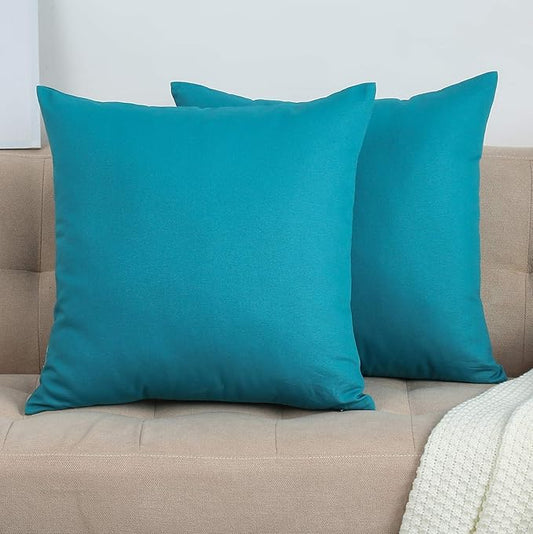 TangDepot Set of 2 Handmade Decorative Solid 100% Cotton Canvas Throw Pillow Covers/Cushion Covers, 45 Colors Available - (20"x20" 2 Pieces, Blue Ashes)