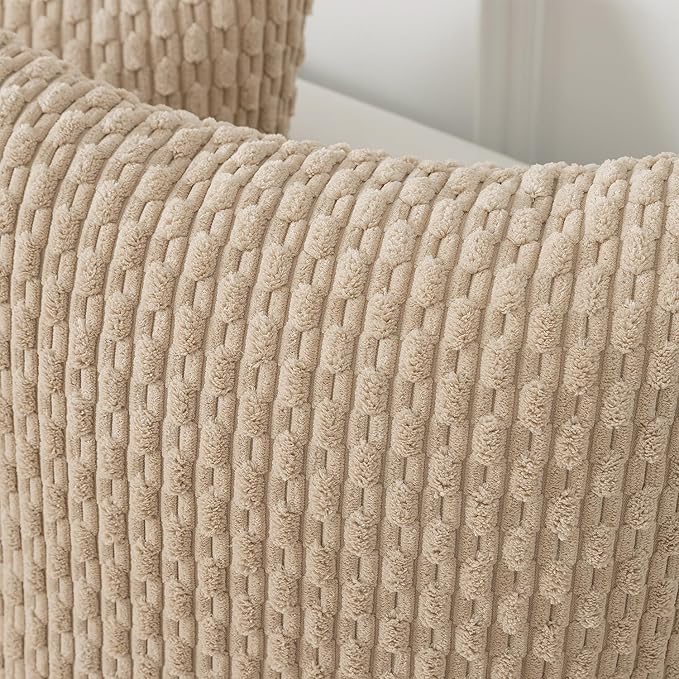 Kevin Textile Throw Pillow Covers Soft Corduroy Decorative Set of 2 Boho Striped Pillow Covers Pillowcases Farmhouse Home Decor for Couch Bed Sofa Living Room 24x24 Inch Beige