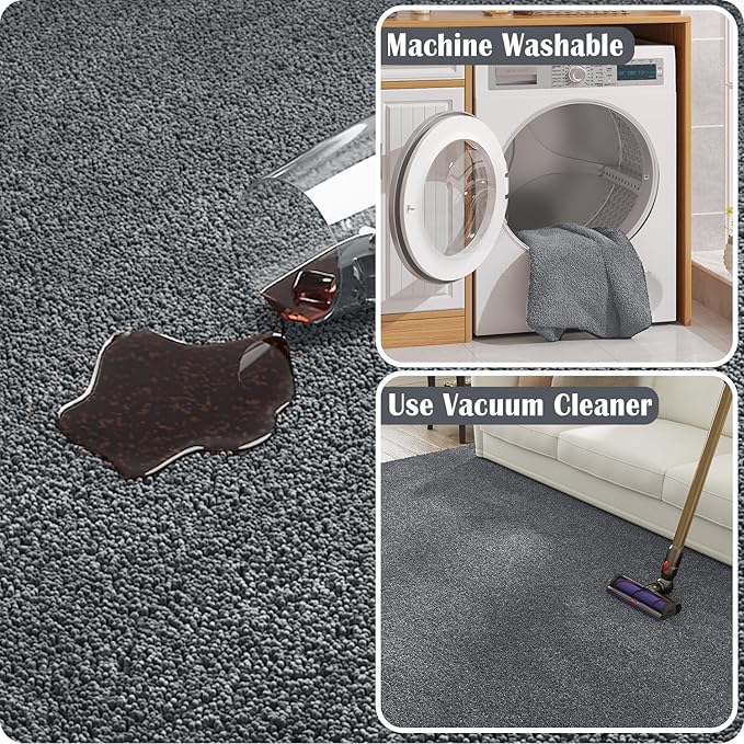jinchan Solid Plush Area Rug 5x7 Performance Shaggy Washable Rug Indoor Soft Modern Faux Wool Cozy Non Slip Carpet for Living Room Kids Room Bedroom Dining Room Nursery Grey