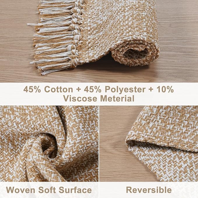 Collive Long Hallway Runner Rug 2.6' x 10', Washable Runner Indoor Entryway Rug, Tan/Cream Braided Woven Kitchen Runner Rugs Low-Profile Front Door Floor Carpet for Laundry Room Bedroom Doorway