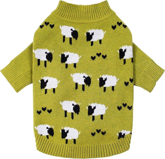 Fitwarm Funny Sheep Sweater, Thermal Winter Clothes for Small Dogs, Holiday Outfit, Pullover Jumper, Black, Green, White, Large