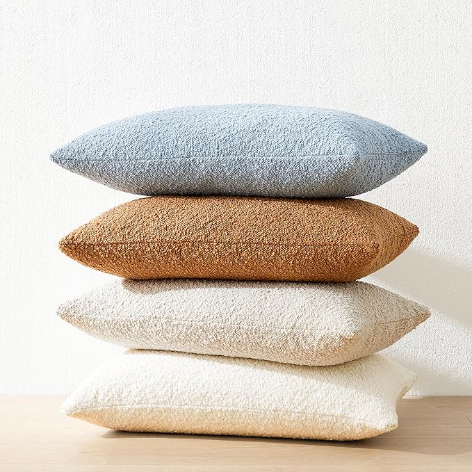 Mixhug Decorative Boucle Throw Pillow Covers, Tobacco Brown, 12 x 20 Inches, Pack of 2 - Textured Boho Pillow Covers for Couch and Bed