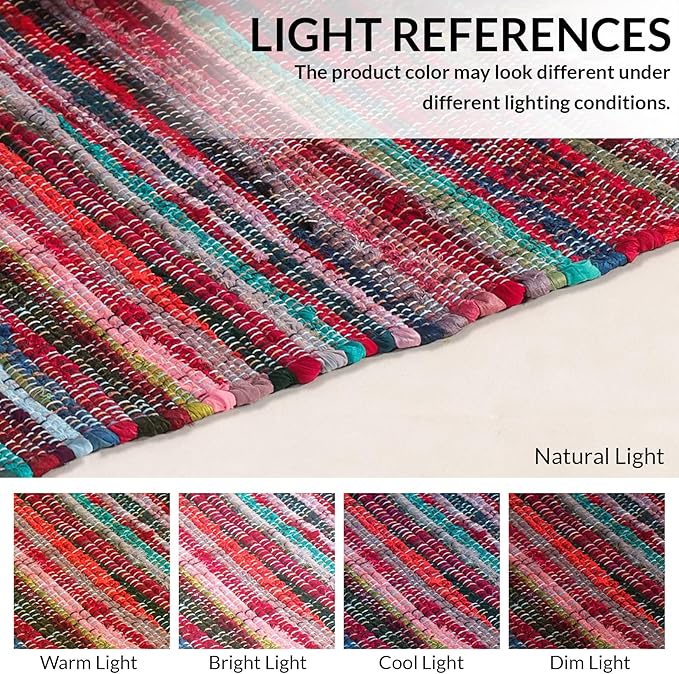 HOMEMONDE 2'x8' Chindi Runner Rug with Tessels | Reversible Hand-Braided Multicolor Cotton Rug | Recycled Stylish Boho Runner for Kitchen, Bedroom, & Living Room Decor