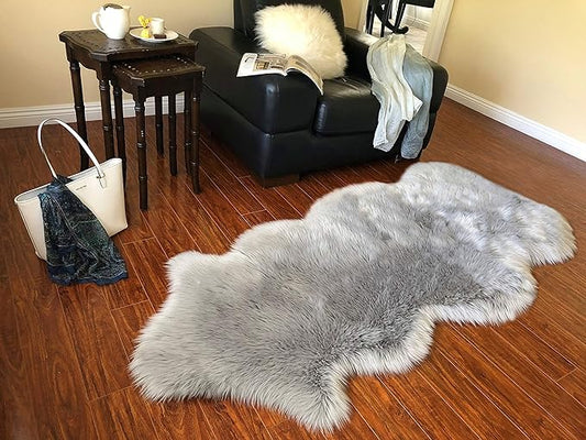 Free Shape Luxury Soft Fluffy Shag Area Rug Single and a Half 2'x4', 60x120cm - Vegan Fur Ultra Soft Indoor Carpet Nursery Rugs for Bedroom Home Decor, Grey