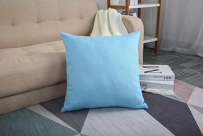 TangDepot Cotton Solid Throw Pillow Covers, 18" x 18" , Sky Blue, 1 Count (Pack of 1)