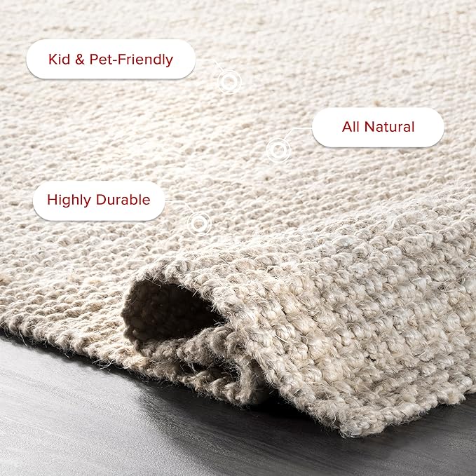 nuLOOM Ashli Solid Farmhouse Jute Area Rug, 6' Round, Off-white