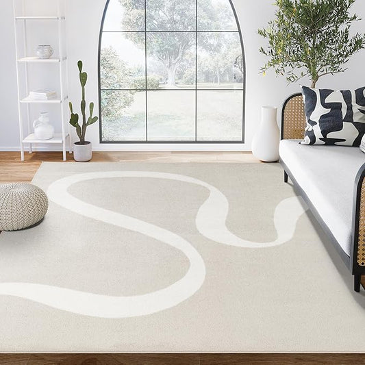 Abani Deco Collection Area Rug - Beige Modern Abstract Ribbon Design - 2' x 3' - for Living Room, Bedroom & Office
