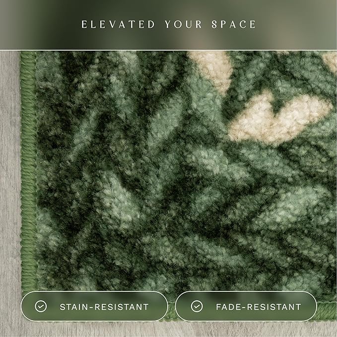 Maples Rugs Marion Bohemian Braided Design Print Area Rug – Made in USA – Washable, Non Slip Indoor Carpet for Entryway, Foyer, Kitchen, and Bathroom, 46" x 30", Green