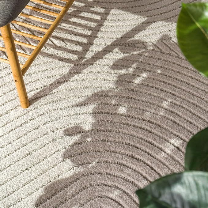 Paco Home Modern Area Rug with Raised Curved Line Pattern – Minimalist Design in Cream, Size: 6'7" x 9'6"