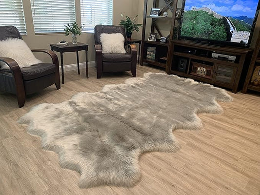 LAMBZY Faux Sheepskin Super Soft Hypoallergenic Silky Shag Rug for Living Room, Kids Room, Sofa (Decto 10 Pelts 6'x10', Grey)