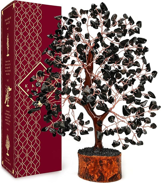 Black Obsidian Healing Crystal Tree Spiritual Gifts for Women, Handmade Home & Office Decor, Chakra Tree of Life Bring Positive Energy, Good Luck, Money, Yoga, Reiki Healing, Fathers Day Gifts for Dad