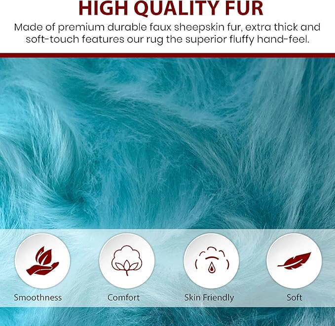 Free Shape Luxury Soft Fluffy Shag Area Rug Octo 8 Pelts 6'x8',180x240 cm - Vegan Fur Ultra Soft Indoor Carpet Nursery Rugs for Bedroom Home Decor, Blue