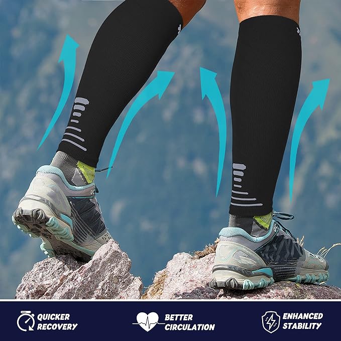 Thoxcare Calf Compression Sleeve for Men Women (1 Pair), Leg Support Footless Compression Socks for Running - Shin Splint Varicose Veins Swelling & Pain Relief, Black/Gray, Small