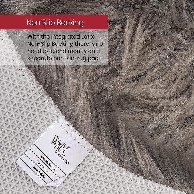 Silky Soft Faux Fur Rug, 6 ft. x 9 ft. Gray Fluffy Rug, Sheepskin Area Rug, Rectangle Rug for Living Room, Bedroom, Kid's Room, or Nursery, Home Décor Accent, Machine Washable with Non-Slip Backing