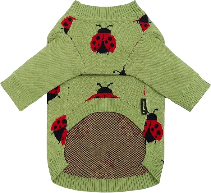 Fitwarm Ladybug Dog Sweater, Warm Dog Winter Clothes for Small Dogs Boy Girl, Pet Outfit, Green, Red, Black, XXL
