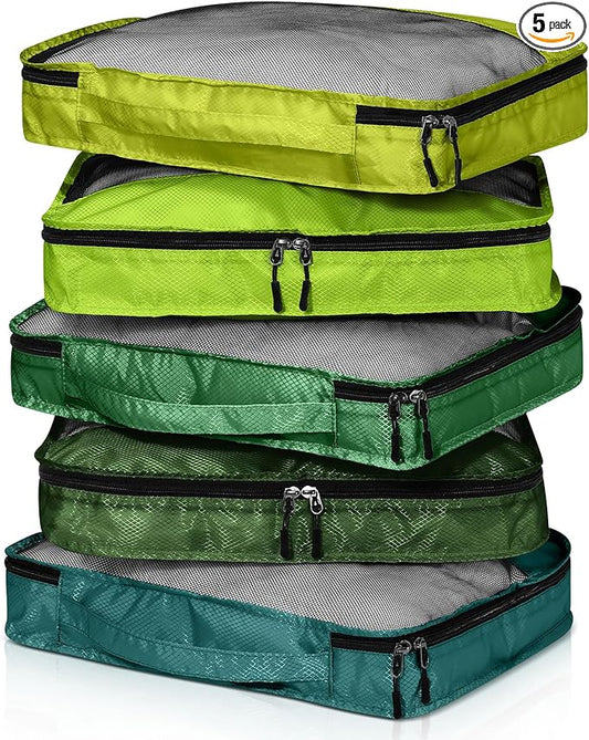 5 Pcs Packing Cubes for Suitcase Large Travel Cubes Carry on Luggage Organizer Bags for Clothes Accessories(L,Green)