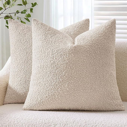 ANRODUO Pack of 2 Textured Boucle Throw Pillow Covers Soft Oatmeal Euro Decorative Accent Solid Pillow Cases Cozy Modern Couch Cushion Case for Chair Sofa Bedroom Living Room Home Decor, 22 x 22 Inch