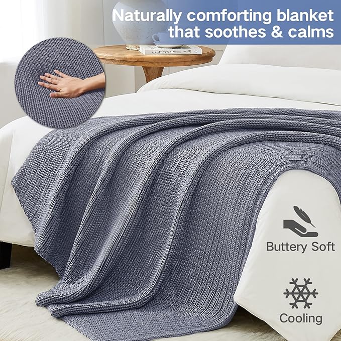Guohaoi Knitted Weighted Blanket for Adults (Light Grey 50"x75" 20lbs) No Beads Cooling Throw Blanket for Hot Sleepers, Home Decor Breathable Chunky Knit Heavy Blanket Use on Full Size Bed