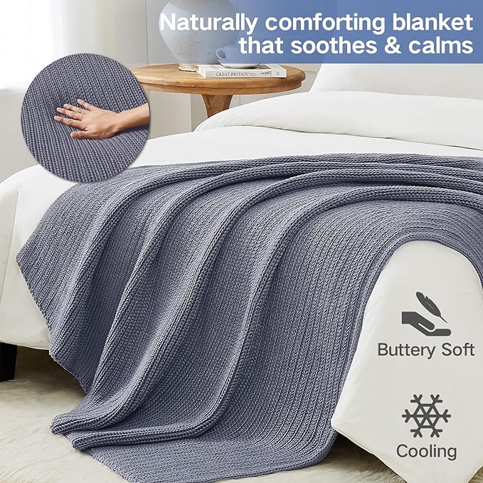 Guohaoi Knitted Weighted Blanket for Adults (Light Grey 60"x80" 25lbs) No Beads Cooling Throw Blanket for Hot Sleepers, Home Decor Breathable Chunky Knit Heavy Blanket Use on Queen/King Size Bed
