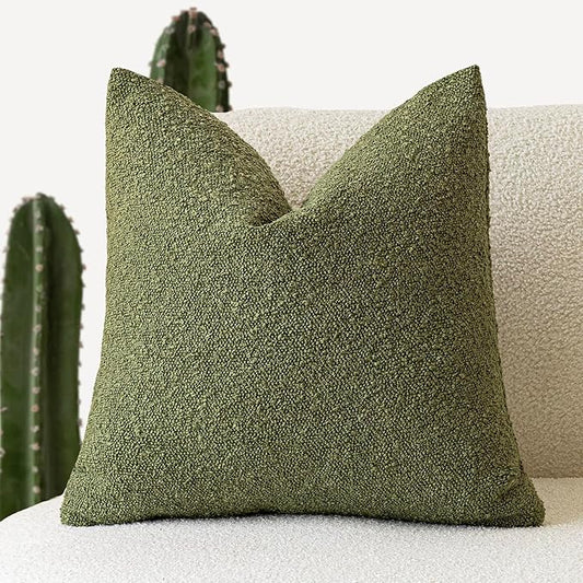Foindtower Decorative Textured Boucle Throw Pillow Covers Accent Solid Pillow Cases Neutral Soft Cozy Couch Cushion Case for Chair Sofa Bedroom Living Room Home Decor 24 x 24 Inch,Green