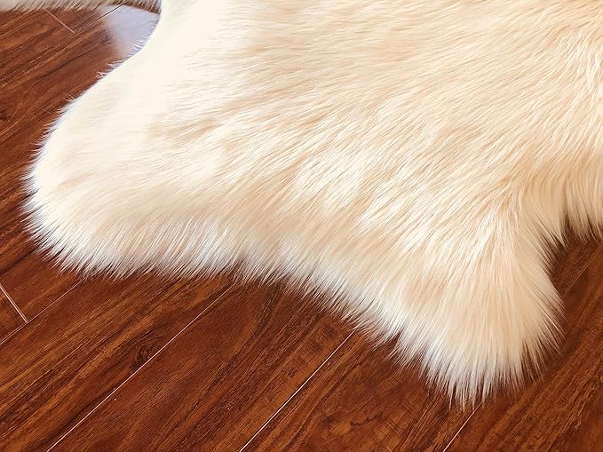 Free Shape Luxury Soft Fluffy Shag Area Rug Octo 8 Pelts 6'x8',180x240 cm - Vegan Fur Ultra Soft Indoor Carpet Nursery Rugs for Bedroom Home Decor, Cream