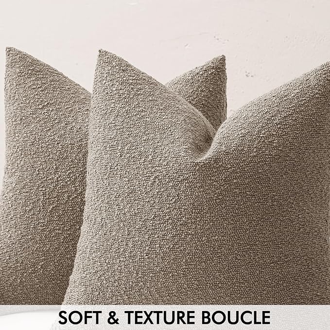 MIULEE 22x22 Inch Decorative Euro Sham Throw Pillows for Bed Set of 2 Textured Boucle Neutral Winter Throw Pillow Covers Light Taupe Accent Solid Euro Couch Pillowcases Sofa Livingroom Home Decor
