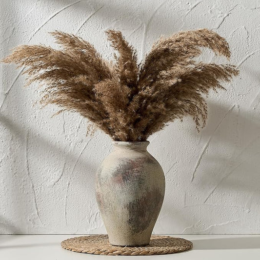 SIDUCAL Ceramic Vintage Flower Vase | 9 Inch Large Pottery Rustic Farmhouse Boho Vase for Home Decor, Table, Living Room, Bathroom, Coffee Desk, Shelf, Mantel Decoration, Wedding, Terra