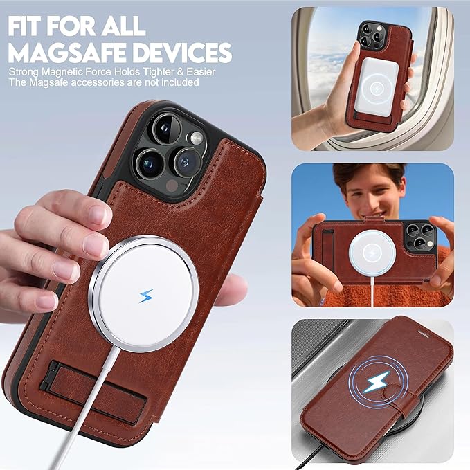 CIVICASE for iPhone 14 Pro Max Wallet Case with Stand,PU Leather Flip Credit Card Holder Slots (RFID Blocking),Compatible with Magsafe Magnetic Holder Phone Cover Women Men,Dark Brown
