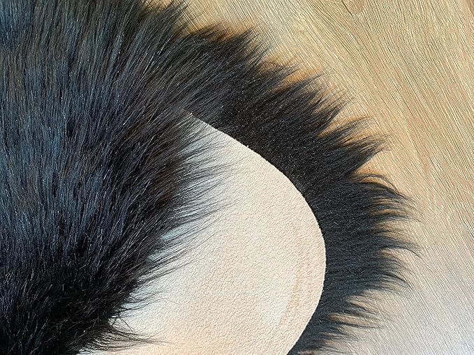 LAMBZY Faux Sheepskin Super Soft Hypoallergenic Silky Shag Rug for Living Room, Kids Room, Sofa (Triple Side by Side 3'x6', Black)