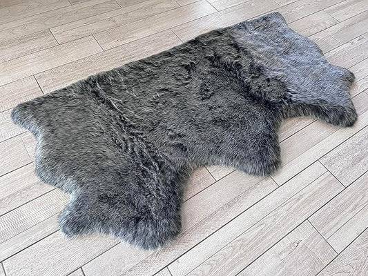 Free Shape Luxury Soft Fluffy Shag Area Rug Triple Side by Side 3'x6', 90x180cm - Vegan Fur Ultra Soft Indoor Carpet Nursery Rugs for Bedroom Home Decor, Black with White Tips