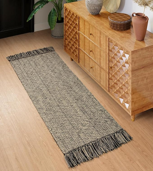 Collive Hallway Runner Rug, 2x5 Washable Natural/Black Modern Entryway Runner Rug Hand-Woven Cotton Boho Kitchen Runner Rugs for Bedroom Laundry Room Rug Front Door Farmhouse Bathroom Rug Outdoor