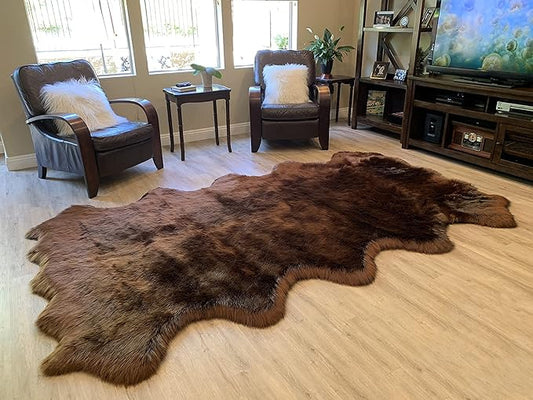 LAMBZY Faux Sheepskin Super Soft Hypoallergenic Silky Shag Rug for Living Room, Kids Room, Sofa (Decto 10 Pelts 6'x10', Brown)
