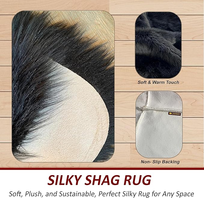 LAMBZY High Pile Super Soft Faux Sheepskin Rug (Black, 3'x5')