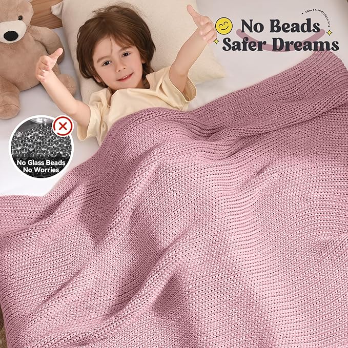 Guohaoi Knitted Weighted Blanket Kids (Muted Pink 40"x60" 10lbs) No Beads Cooling Heavy Blanket, Home Decor Breathable Chunky Knit Throw Blanket for All-Season Use