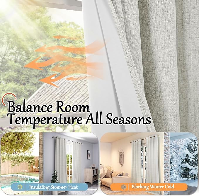 Lajode Linen Blackout Curtains for Living Room Narrow Window, Thermal Insulated Complete Light Blocking Soundproof Small Curtains for Bedroom, Each 38 Inch Wide 80 Inch Length 2 Panels, Light Grey