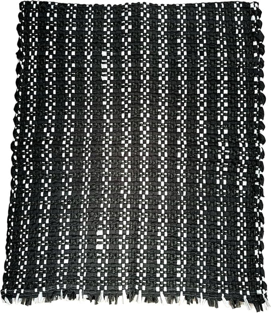 Handmade Mexican Chindi Rug-Colorful Washable Boho Rag Rug 5x2 ft Woven Runner for Kitchen, Bedroom, or Bath, Hippie Area Mat with Tassels, Mexican Style Floor Carpet-Rustic (Stripes Black and White)
